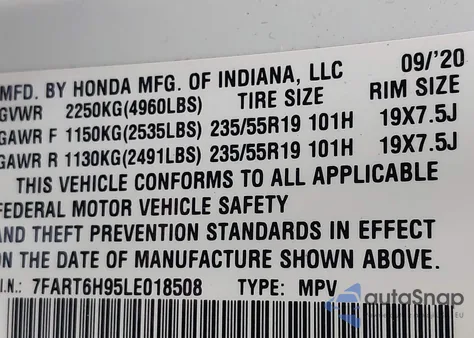 2020 Honda Cr-V Hybrid Touring из США, поврежденный, VIN 7FART6H95LE018508